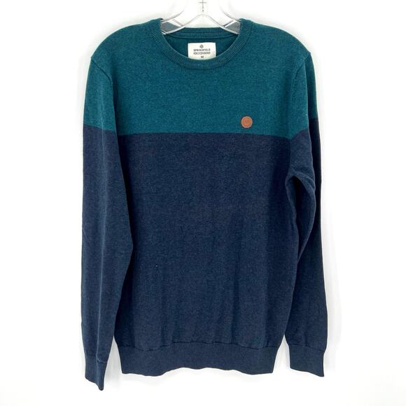Springfield Recosnsider men’s blue green color block cotton sweater - Picture 1 of 8